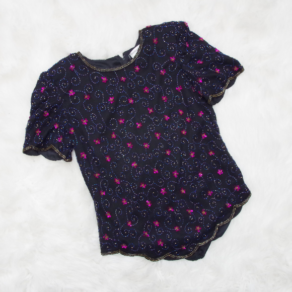 Adrianna Papell Tops - ☺Vintage Beaded Silk Fancy Formal Evening Top